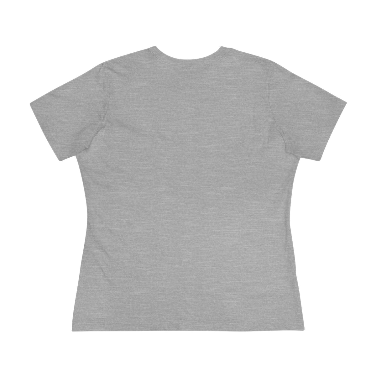 Gray t-shirt with white text design on a white background